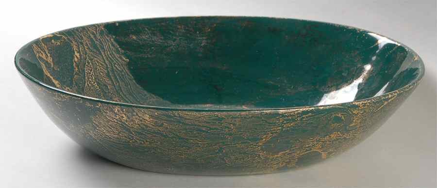 Surf Ballet (Dark Green & Gold) 10" Oval Vegetable Bowl by Sascha Brastoff-1