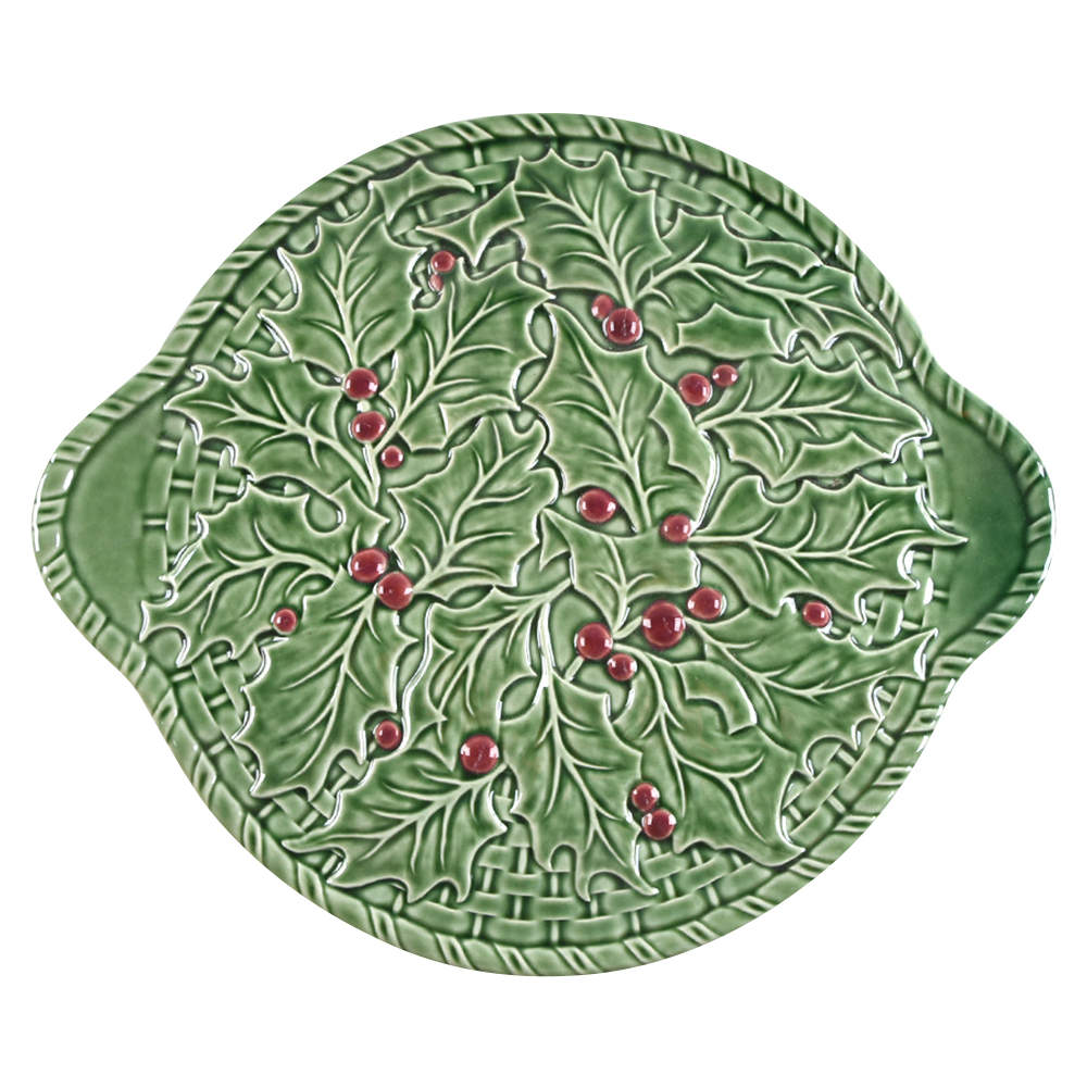 Holly (Christmas Holly) Handled Cake Plate by Bordallo Pinheiro-1