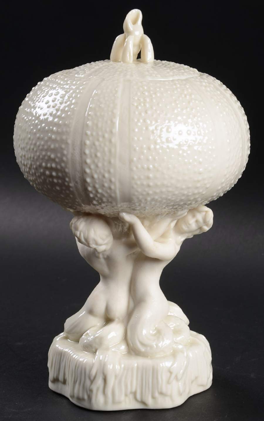 Echinus Yellow Figural Footed Dessert Bowl & Lid by Belleek Pottery (Ireland)-1