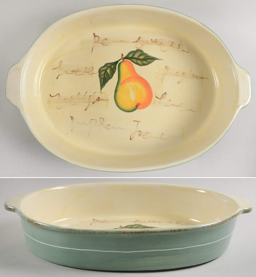 Fruit Writing 15" Oval Baker by Baum Brothers-1