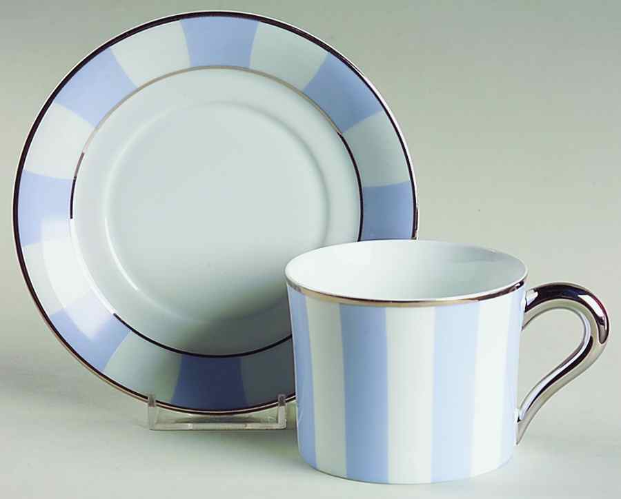 Galerie Royale Wallis Blue Flat Cup & Saucer Set by Bernardaud-1