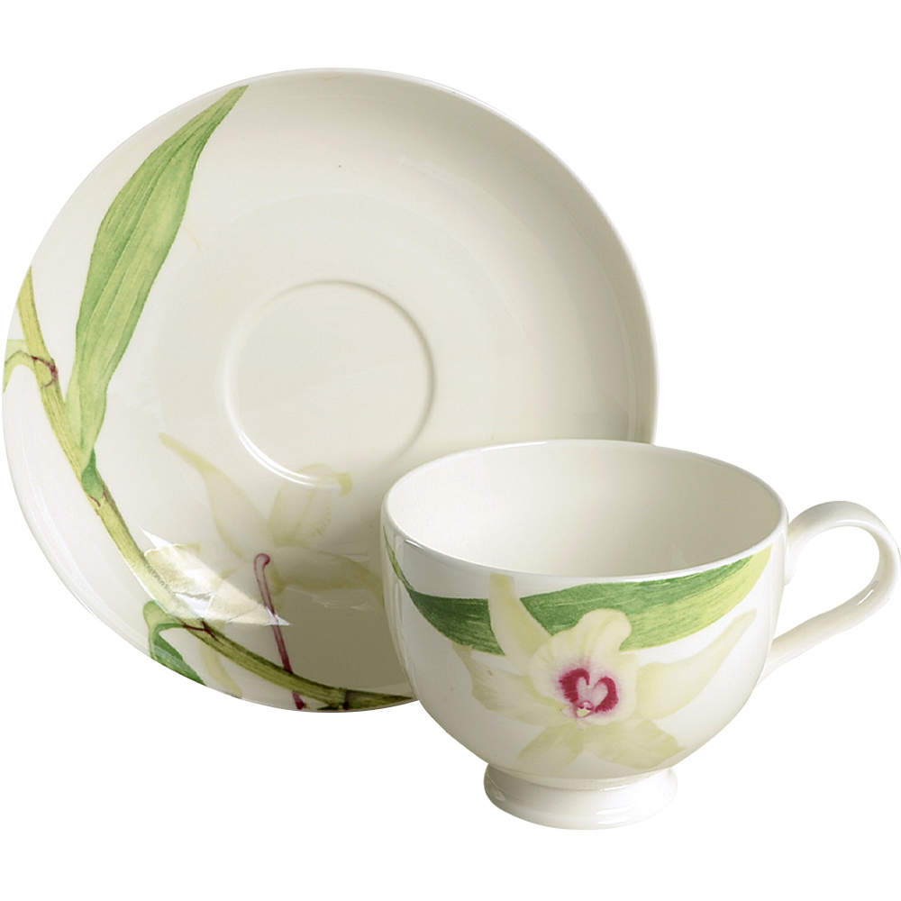 White Orchid Footed Cup & Saucer Set by Block-1