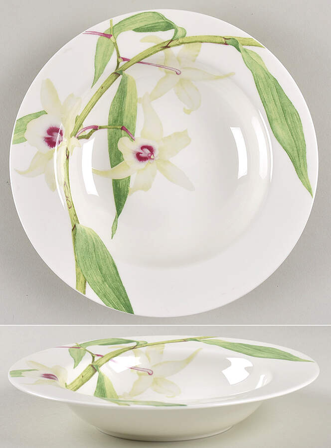 White Orchid Rim Soup Bowl by Block-1