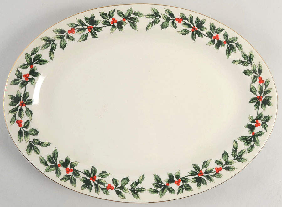 Holly (Gold Trim) 15" Oval Serving Platter by Baum Brothers-1