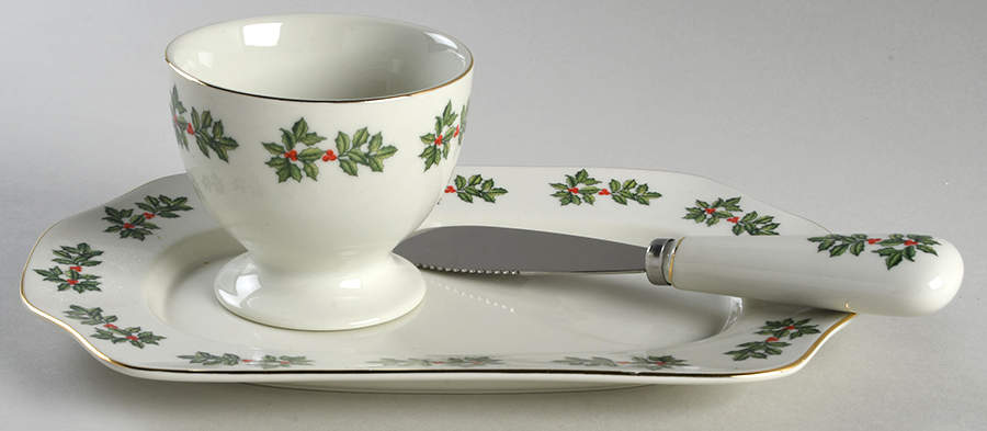 Holly (Gold Trim) 3 Piece Cheese Crock Set by Baum Brothers-1