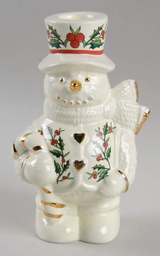 Holly (Gold Trim) Snowman Candleholder by Baum Brothers-1