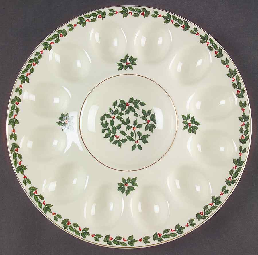 Holly (Gold Trim) Deviled Egg Plate by Baum Brothers-1