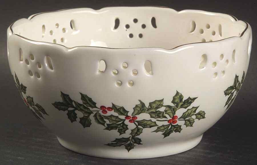 Holly (Gold Trim) Pierced All Purpose Bowl by Baum Brothers-1