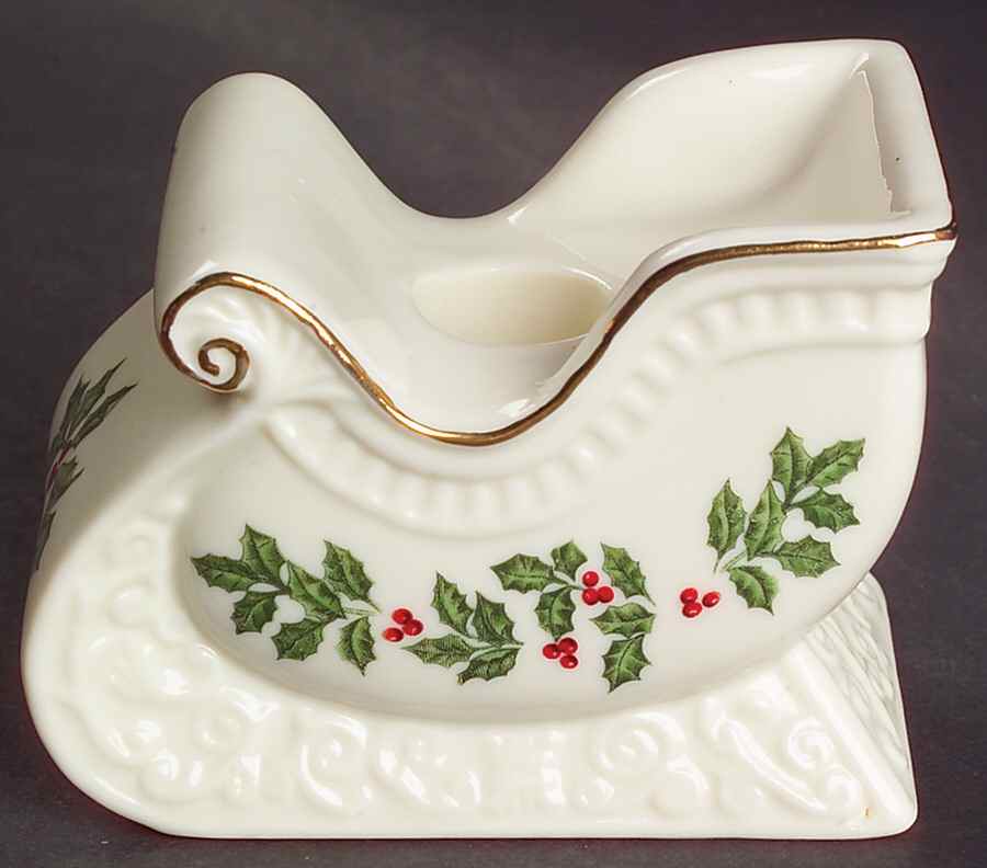 Holly (Gold Trim) Sleigh Figural Candlestick by Baum Brothers-1