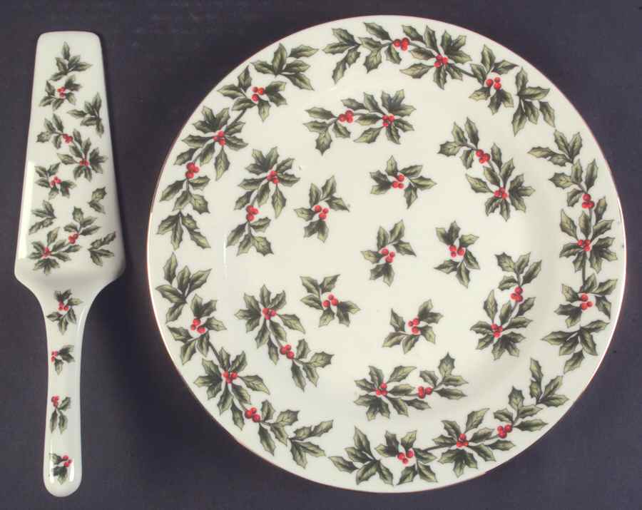 Holly (Gold Trim) Cake Plate and Server (Boxed Set) by Baum Brothers-1
