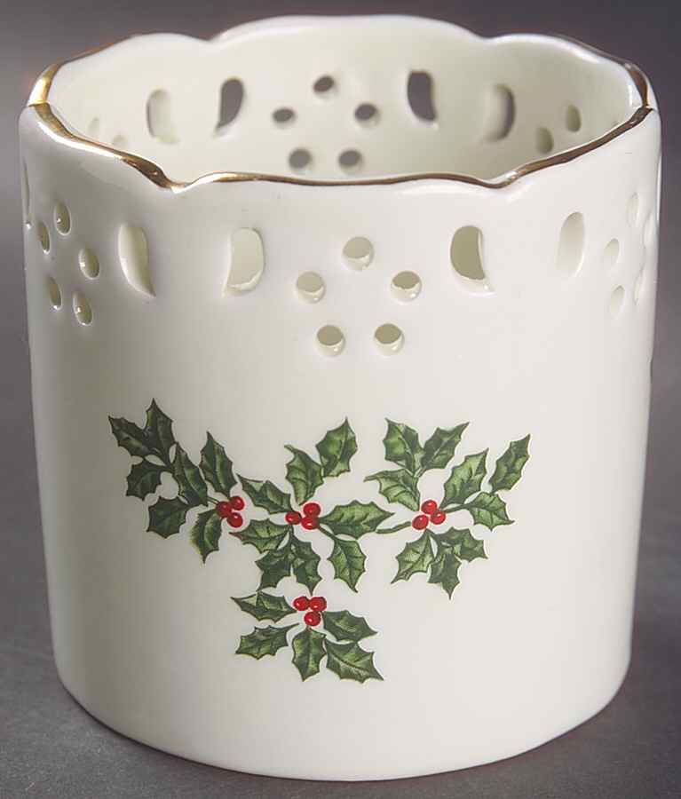 Holly (Gold Trim) Small Pierced Votive Candleholder by Baum Brothers-1