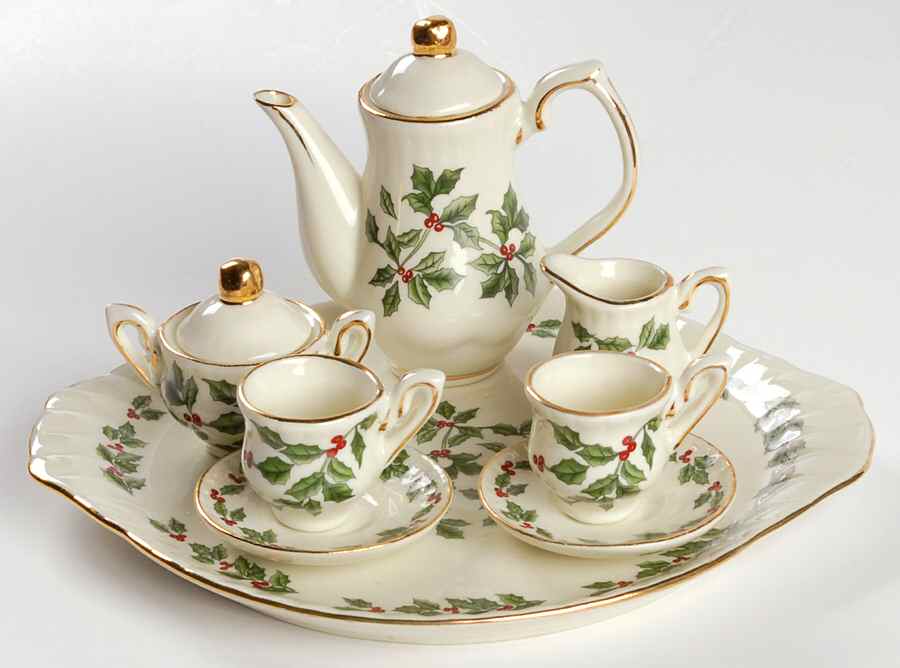 Holly (Gold Trim) (10 Piece) Miniature Tea Set by Baum Brothers-1