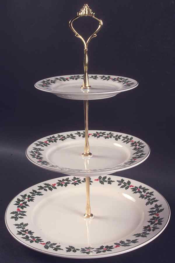 Holly (Gold Trim) 3 Tier Serving Tray by Baum Brothers-1