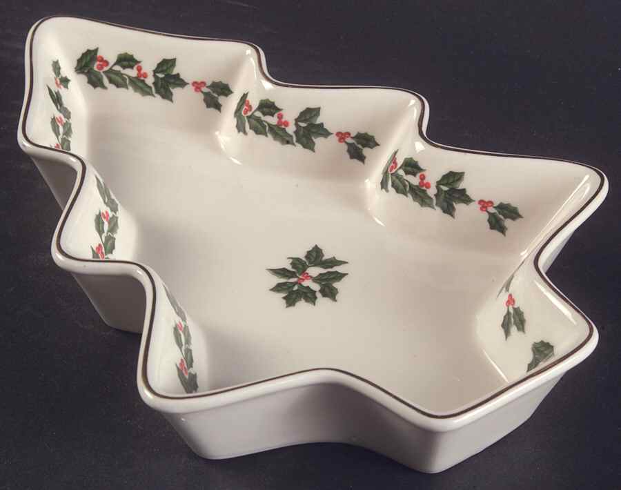 Holly (Gold Trim) Small Tree Shaped Dish by Baum Brothers-1