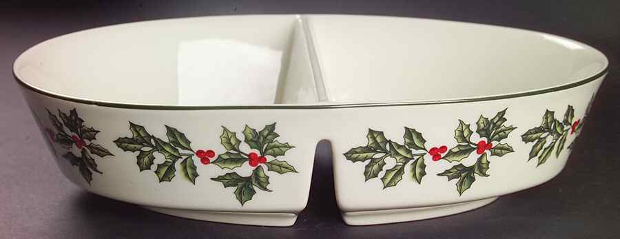 Holly (Gold Trim) 10" Oval Divided Vegetable Bowl by Baum Brothers-1