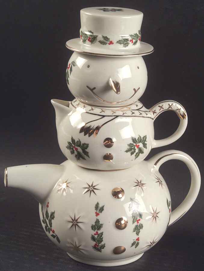 Holly (Gold Trim) Mini Teapot Stacking Set (Creamer, Sugar) by Baum Brothers-1