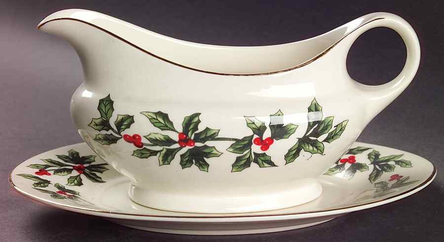 Holly (Gold Trim) Gravy Boat & Underplate by Baum Brothers-1