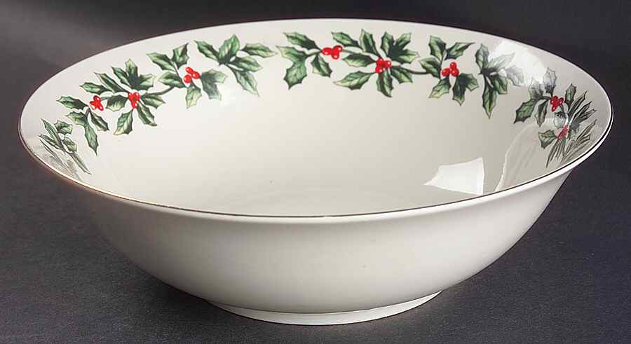 Holly (Gold Trim) 9" Round Vegetable Bowl by Baum Brothers-1
