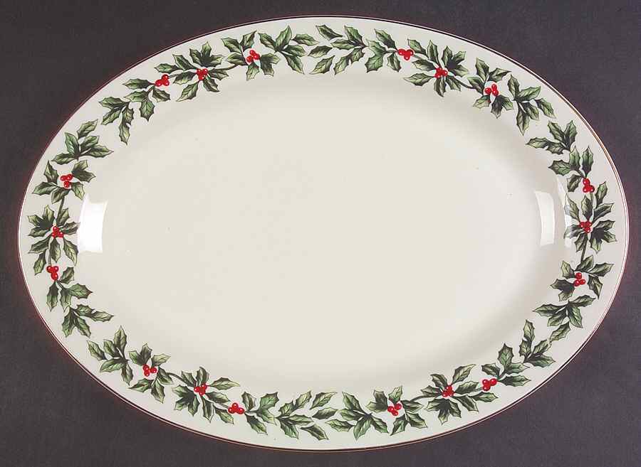 Holly (Gold Trim) 14" Oval Serving Platter by Baum Brothers-1