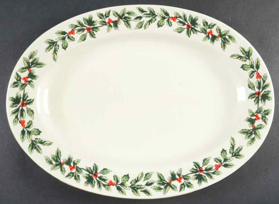 Holly (Gold Trim) 13" Oval Serving Platter by Baum Brothers-1