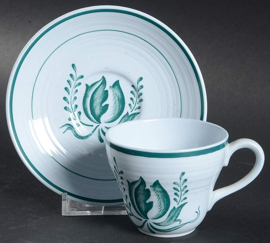 Tulip Green Flat Demitasse Cup & Saucer Set by Booths-1