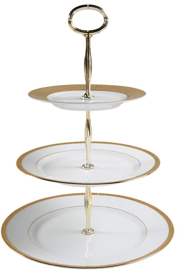 Athena Gold 13 7/8"-14 1/4" 3-Tiered Serving Tray(DP,SP,BB) HC by Bernardaud-1