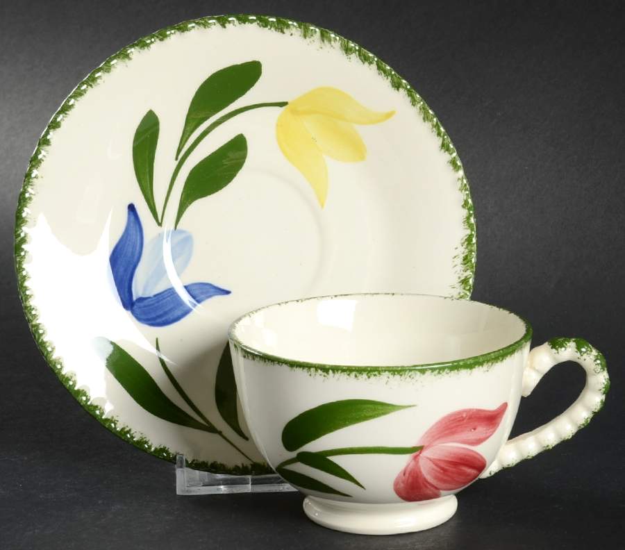 Peggie's Posies Variant Flat Cup & Saucer Set by Blue Ridge Southern Pottery-1