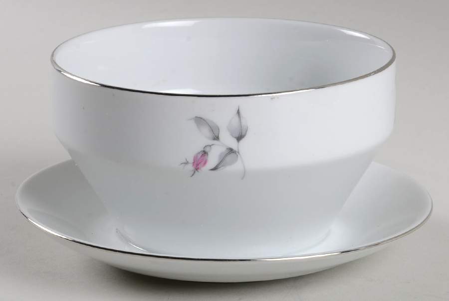 Theresa (Platinum Trim) Round Gravy Boat/Attached Underplate by Bohemia Ceramic Works-1