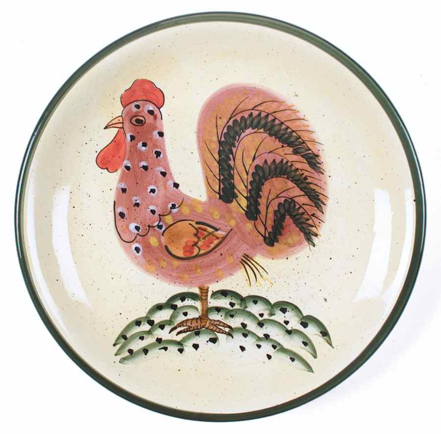 Red Check Rooster (Green Trim) Dinner Plate by Baum Brothers-1