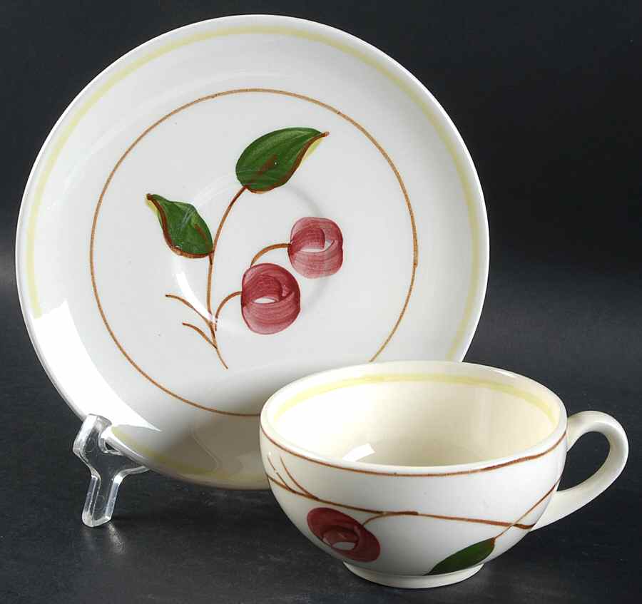 Mountain Cherries Hermitage Flat Cup & Saucer Set by Blue Ridge Southern Pottery-1