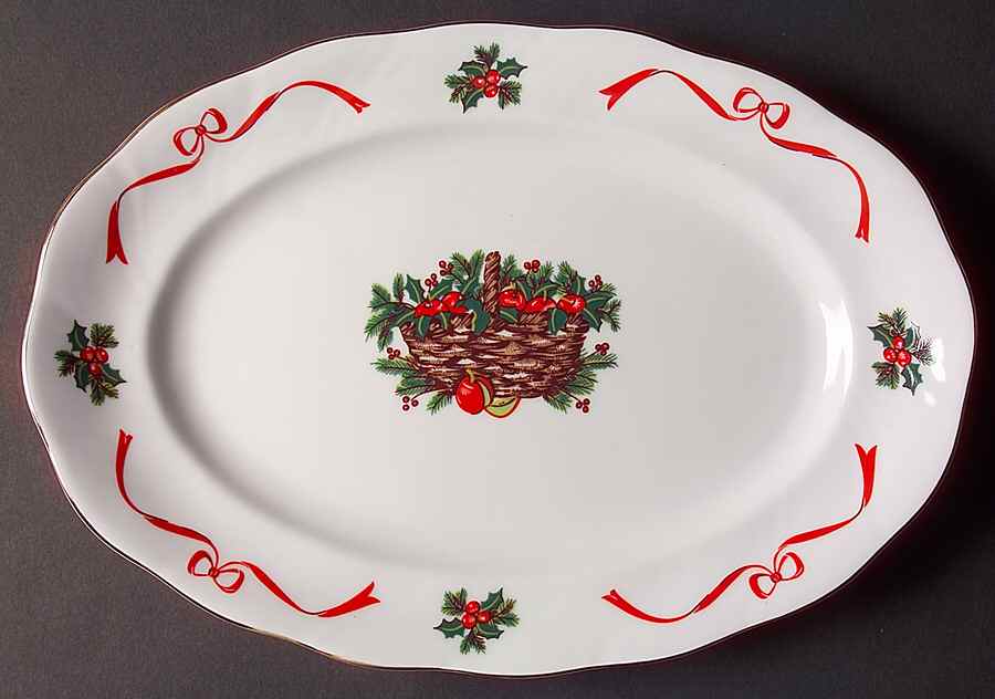 Basket of Cheer (Scalloped, Swirl Embossed) 13" Oval Serving Platter by Baum Brothers-1