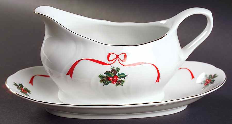 Basket of Cheer (Scalloped, Swirl Embossed) Gravy Boat & Underplate by Baum Brothers-1