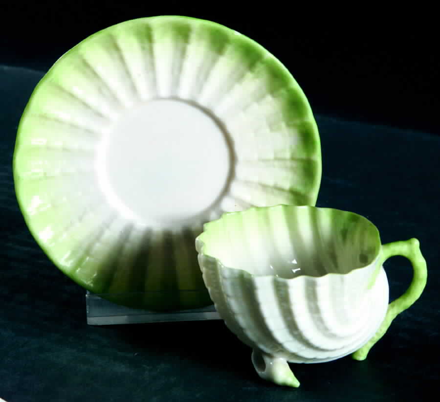 Neptune Green Footed Demitasse Cup & Saucer Set by Belleek Pottery (Ireland)-1