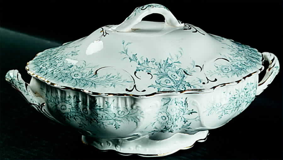 Mabelle Blue Green (Gold Trim) Oval Covered Vegetable by Burgess & Leigh-1