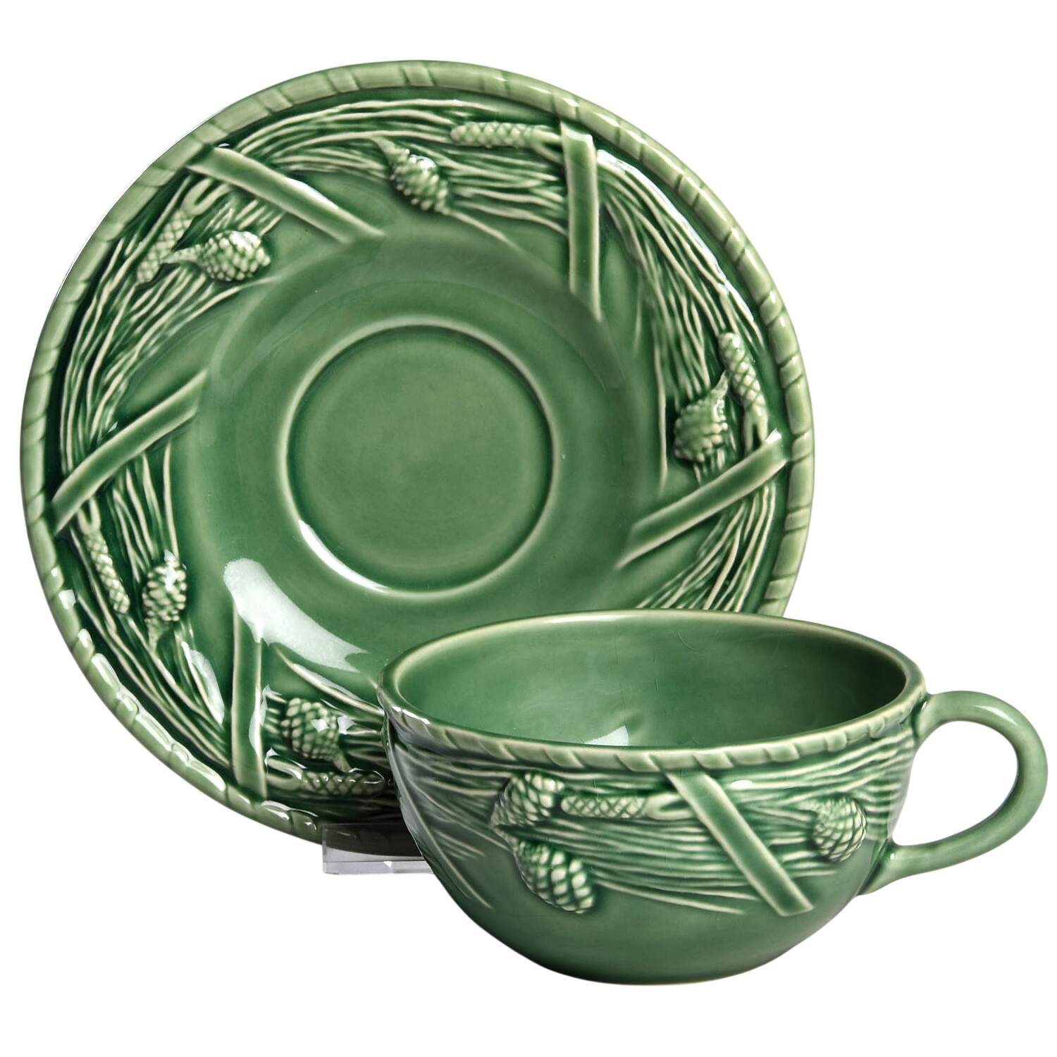 Pine Green Flat Cup & Saucer Set by Bordallo Pinheiro-1