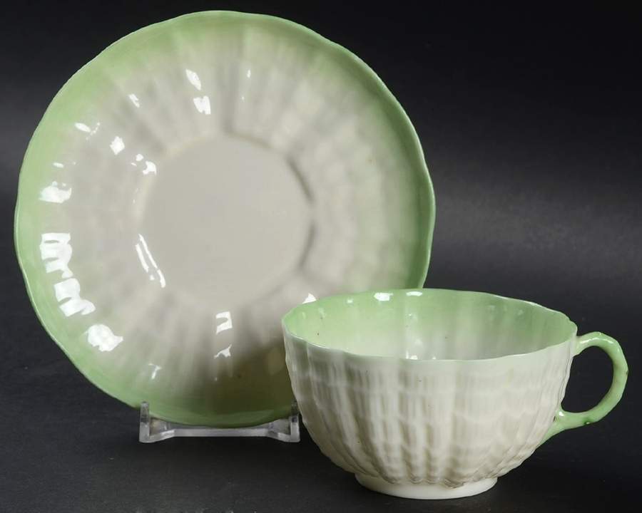 Tridacna Green (No Trim) Flat Cup & Saucer Set by Belleek Pottery (Ireland)-1