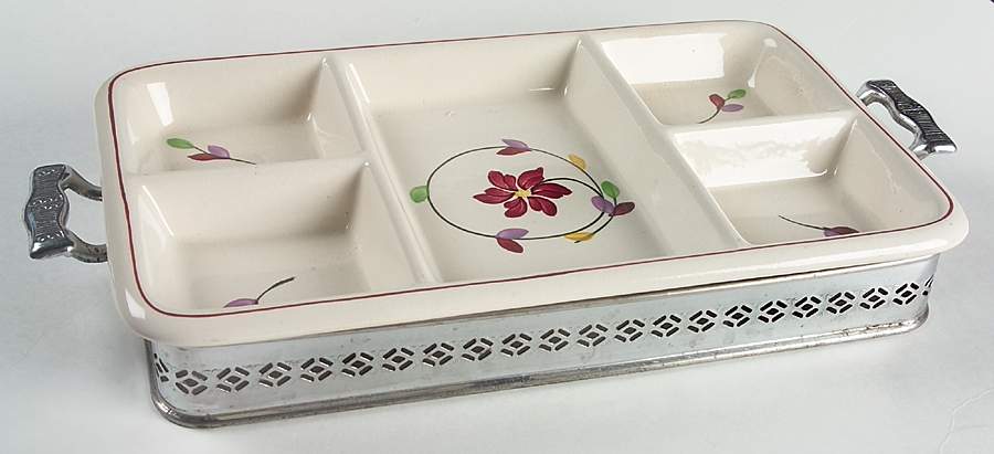 Rosalie (Hand Painted) 13" 5 Section Rectangular Baker w/Metal Rack by Blue Ridge Southern Pottery-1