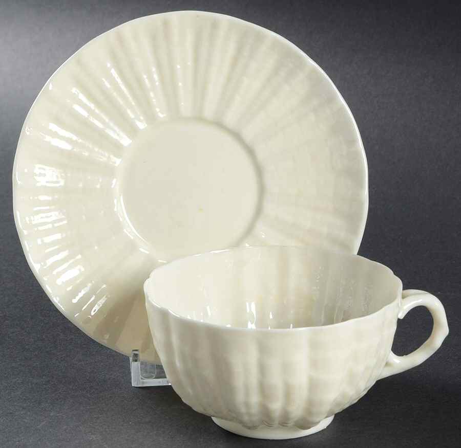 Neptune White Flat Cup & Saucer Set by Belleek Pottery (Ireland)-1