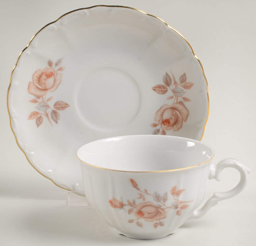 Alpin Rose (Roses on Side) Flat Cup & Saucer Set by Bohemia Ceramic Works-1