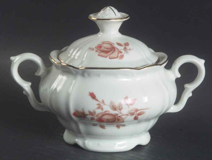 Alpin Rose (Roses on Side) Sugar Bowl & Lid by Bohemia Ceramic Works-1