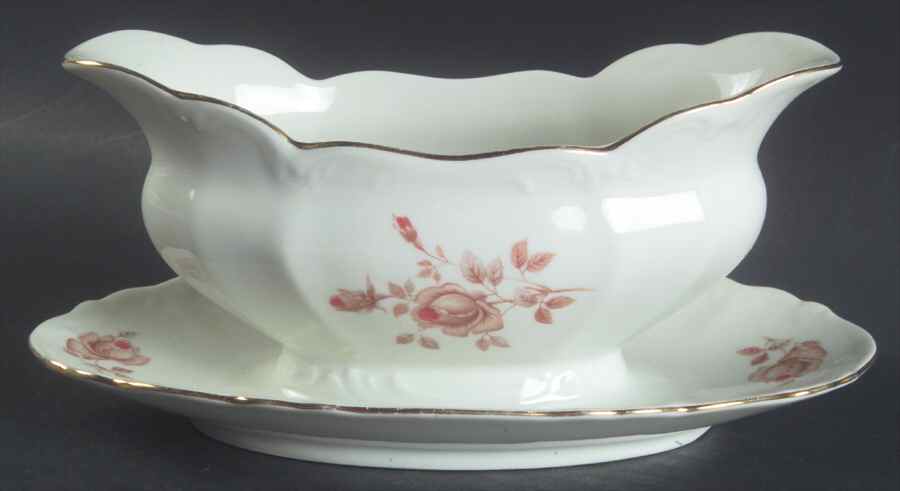 Alpin Rose (Roses on Side) Gravy Boat with Attached Underplate by Bohemia Ceramic Works-1