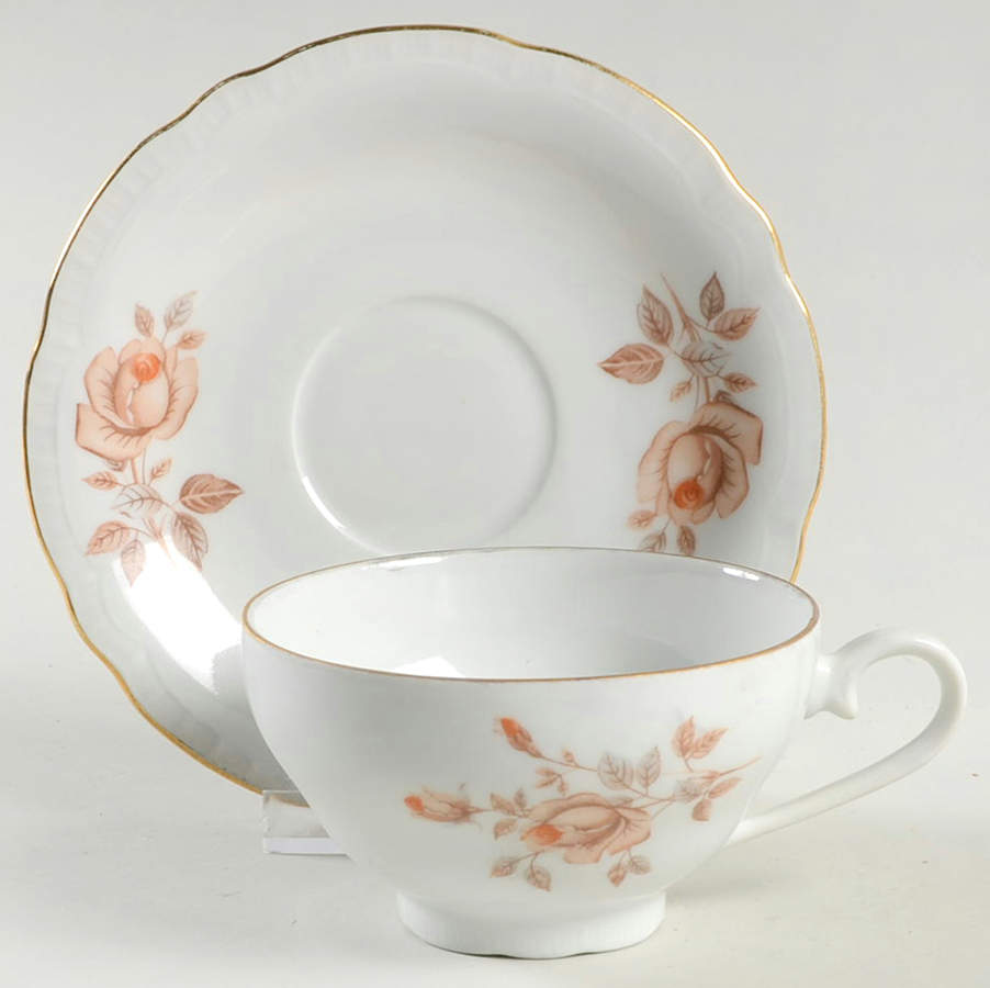 Alpin Rose (Roses Center, Embossed Ribs) Flat Cup & Saucer Set by Bohemia Ceramic Works-1
