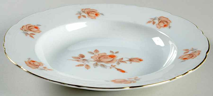 Alpin Rose (Roses Center, Embossed Ribs) Rim Soup Bowl by Bohemia Ceramic Works-1