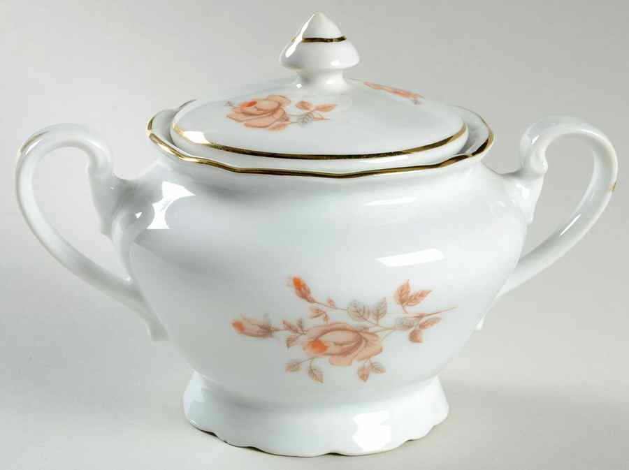 Alpin Rose (Roses Center, Embossed Ribs) Sugar Bowl & Lid by Bohemia Ceramic Works-1