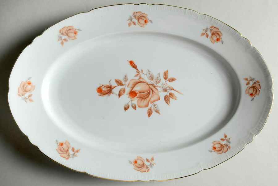 Alpin Rose (Roses Center, Embossed Ribs) 13" Oval Serving Platter by Bohemia Ceramic Works-1