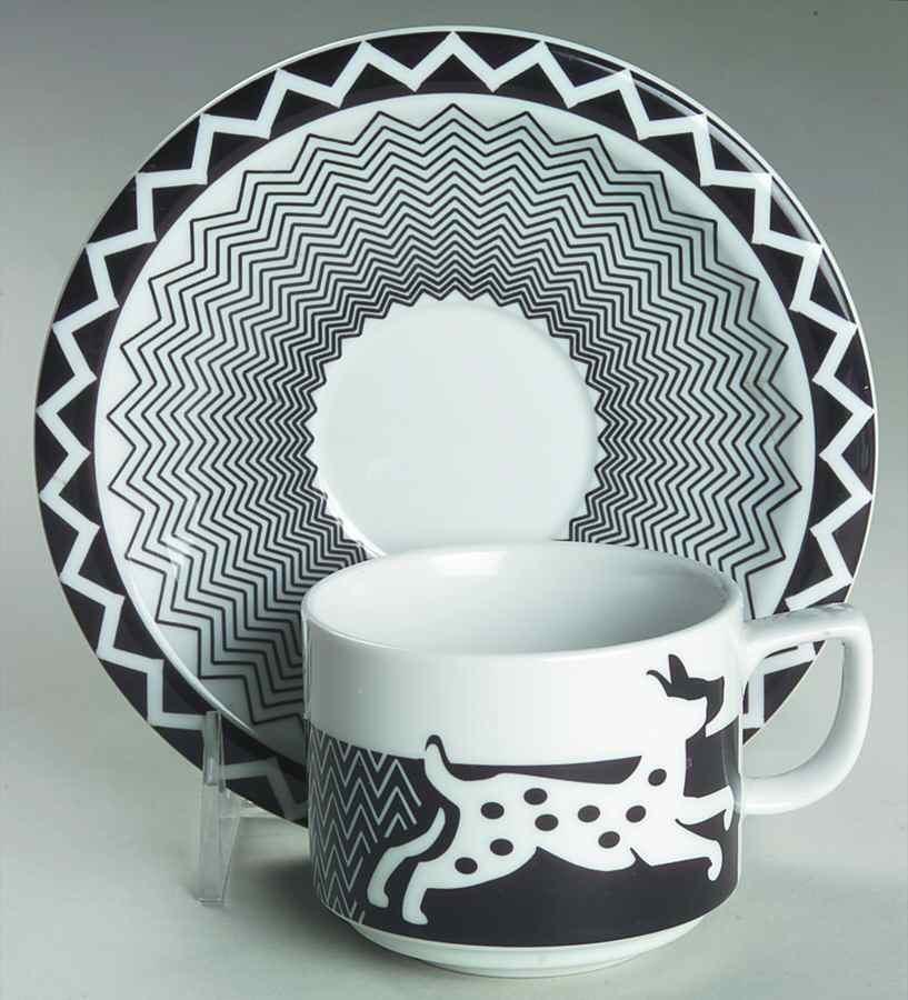 Black & White Flat Cup & Saucer Set by Bopla (Switzerland)-1