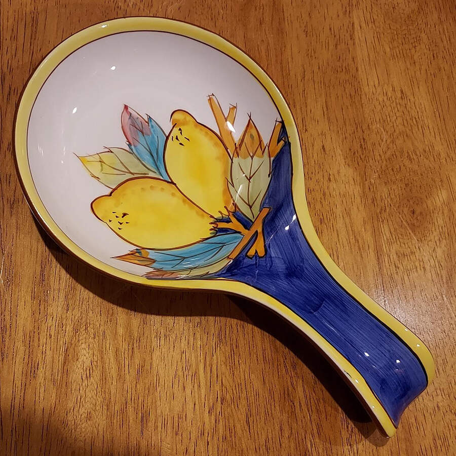 Lemons on Blue Collection Spoon Rest/Holder (Holds 1 Spoon) by Baum Brothers-1