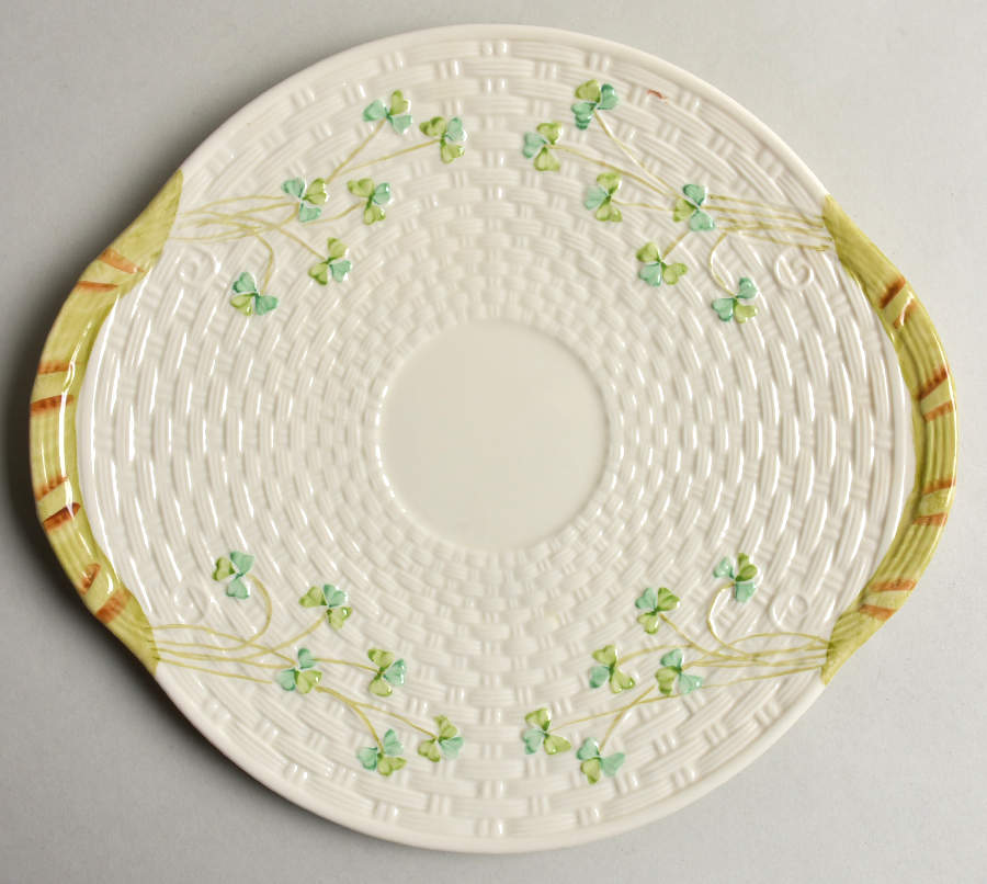 Shamrock (Older Black Backstamps) Handled Cake Plate by Belleek Pottery (Ireland)-1