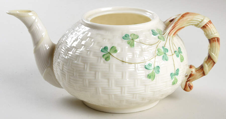 Shamrock (Older Black Backstamps) Teapot No Lid by Belleek Pottery (Ireland)-1