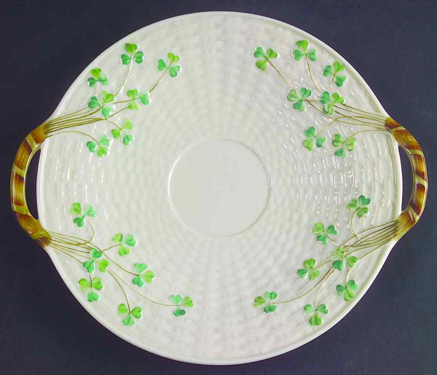 Shamrock (Older Black Backstamps) Handled Cake Plate by Belleek Pottery (Ireland)-1